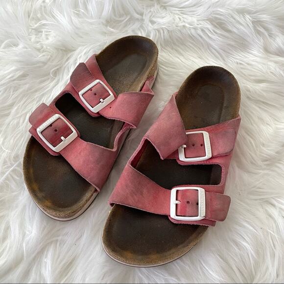 Birkenstock | Unisex Arizona Red Suede Soft Bed Sandals Sport Rubber Sole Size 5 - Picture 3 of 10